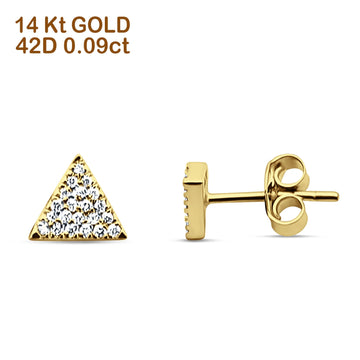 Solid 14K Yellow Gold 5.5mm Triangle Round Diamond Stud Earrings Push Back Wholesale